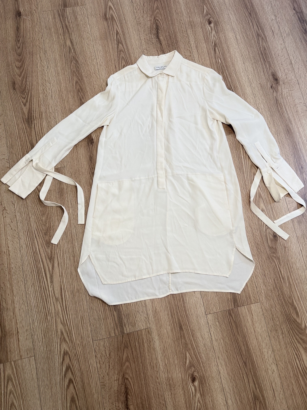 Halston Heritage Cream Longline Tunic Shirt with Tie Cuffs